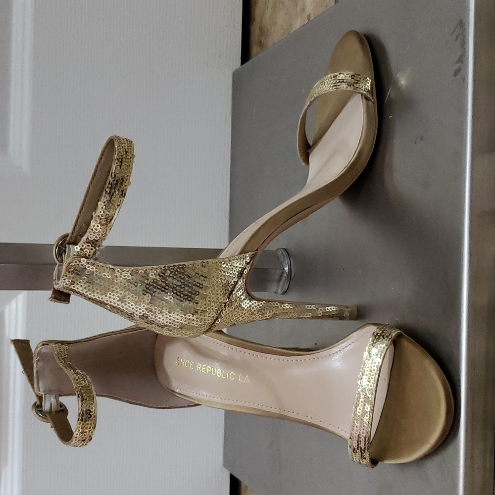 Sequined high heels.